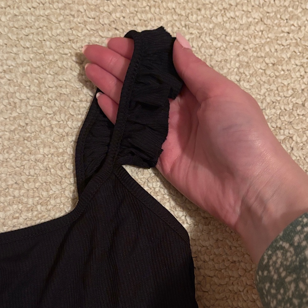 Black Ruffled Strap Body Suit - Picture 2 of 3